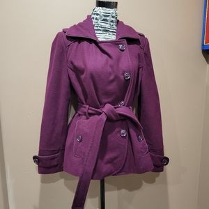 Giacca Deep Purple Pea Coat with Belt